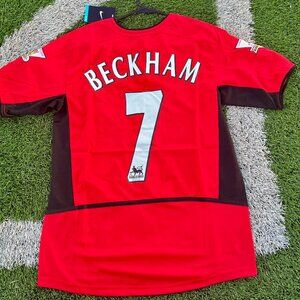 Beckham #7 Manchester 02 Retro Home Soccer Jersey Men’s Classic Red